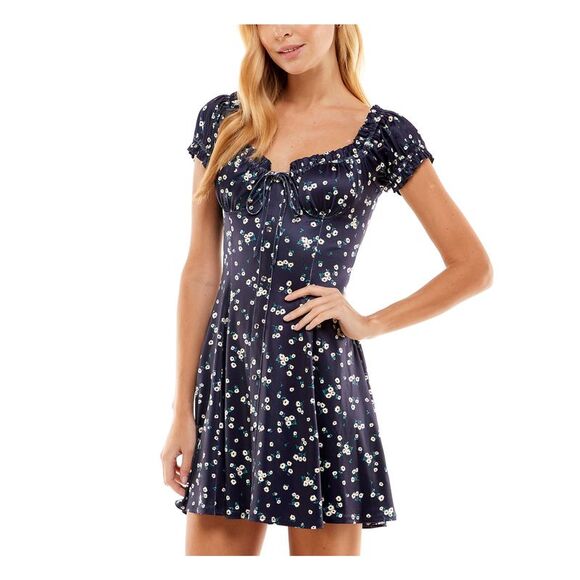 CITY STUDIO Womens Tie Short Sleeve Short Party Fit + Flare Dress - Picture 3 of 4